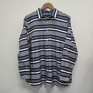 Chaps No Iron Button Up Shirt Women's Size 3X Long Sleeve Striped Blue White